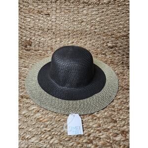 Women's Time and Tru Striped Floppy Straw Hat ONE SIZE Black Stripe NEW!
